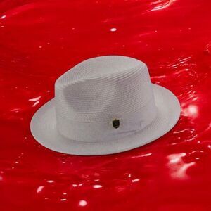 MONTIQUE MENS WHITE WIDE BRIM PINCH FEDORA HAT W/ MATCHING GROSGRAIN RIBBON H42